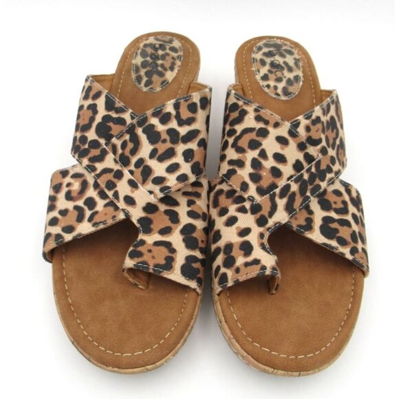 BOC Platform Wedge Sandals Summer Comfort Animal Print on Canvas Woman's Size 11 - Picture 1 of 7